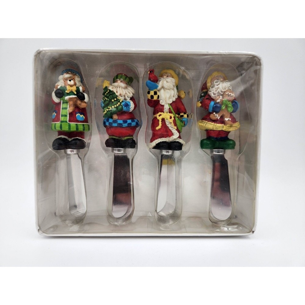 Vtg Christmas Santa Cheese Spreaders Santa's Workbench new old‎ stock set of 4